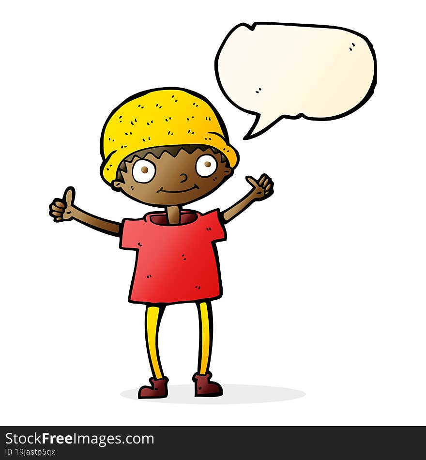 Cartoon Boy With Positive Attitude With Speech Bubble