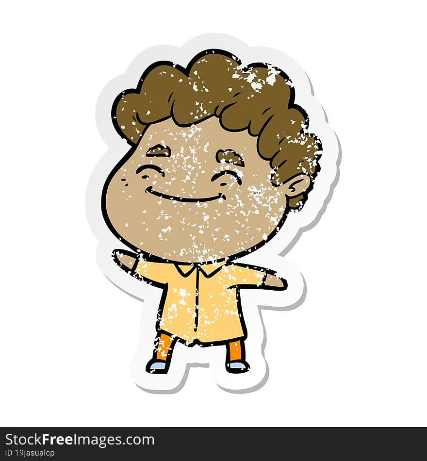 distressed sticker of a cartoon friendly man