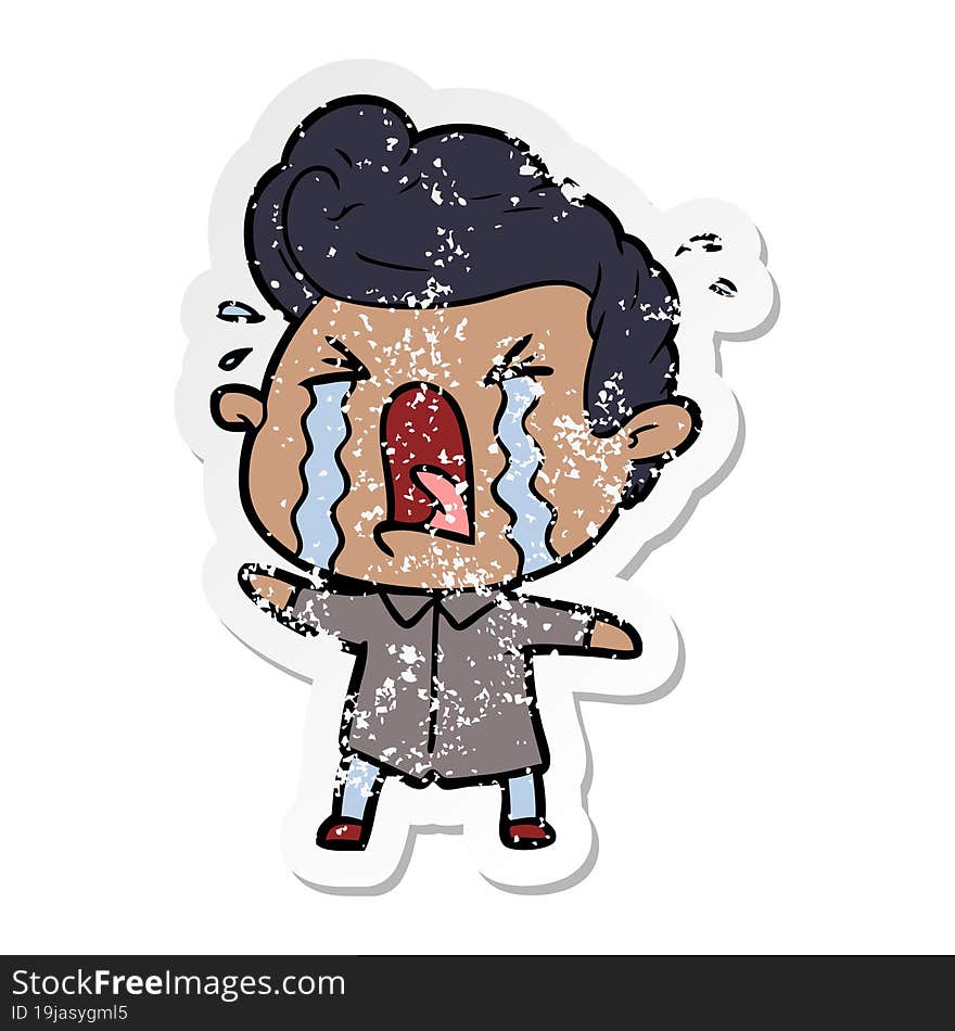 distressed sticker of a cartoon crying man