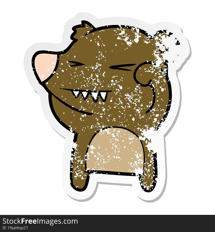 distressed sticker of a angry bear cartoon