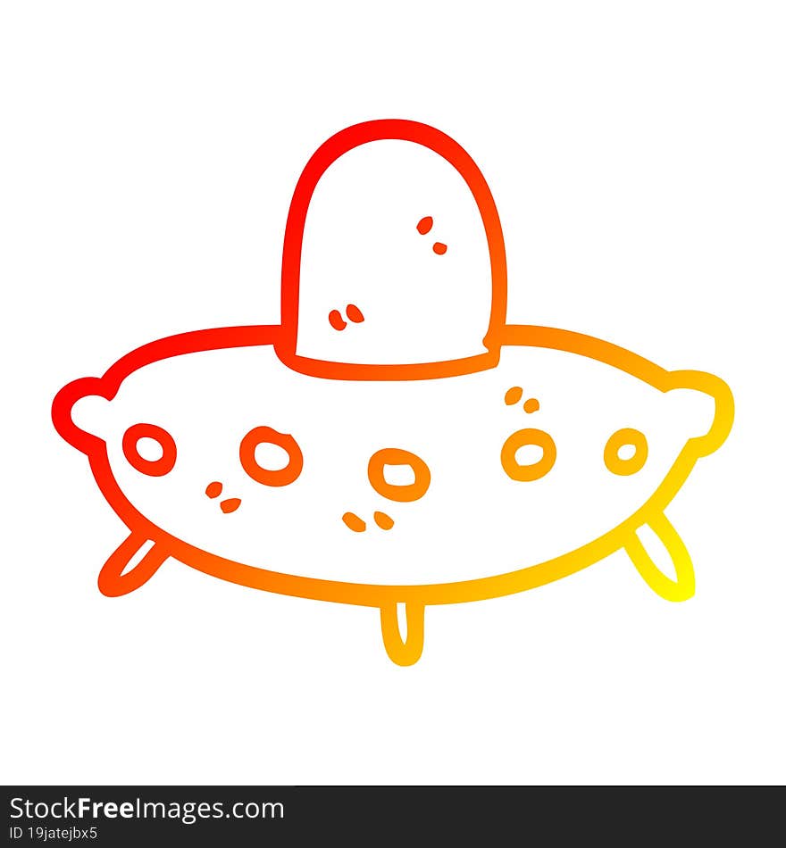 Warm Gradient Line Drawing Cartoon Alien Spaceship