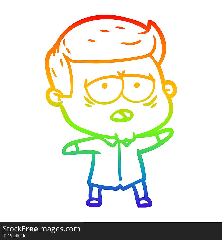 Rainbow Gradient Line Drawing Cartoon Tired Man