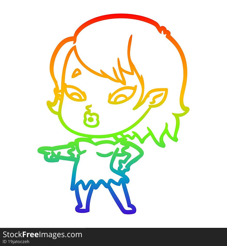 rainbow gradient line drawing cute cartoon vampire girl