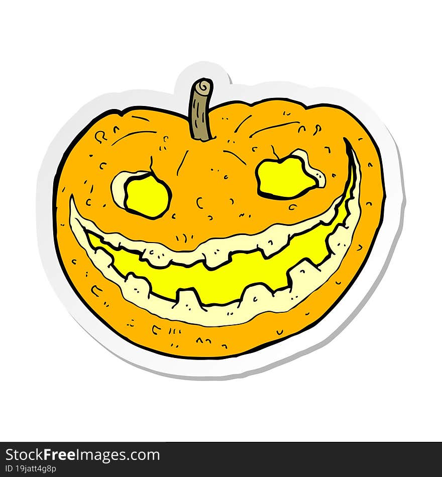 Sticker Of A Cartoon Spooky Pumpkin