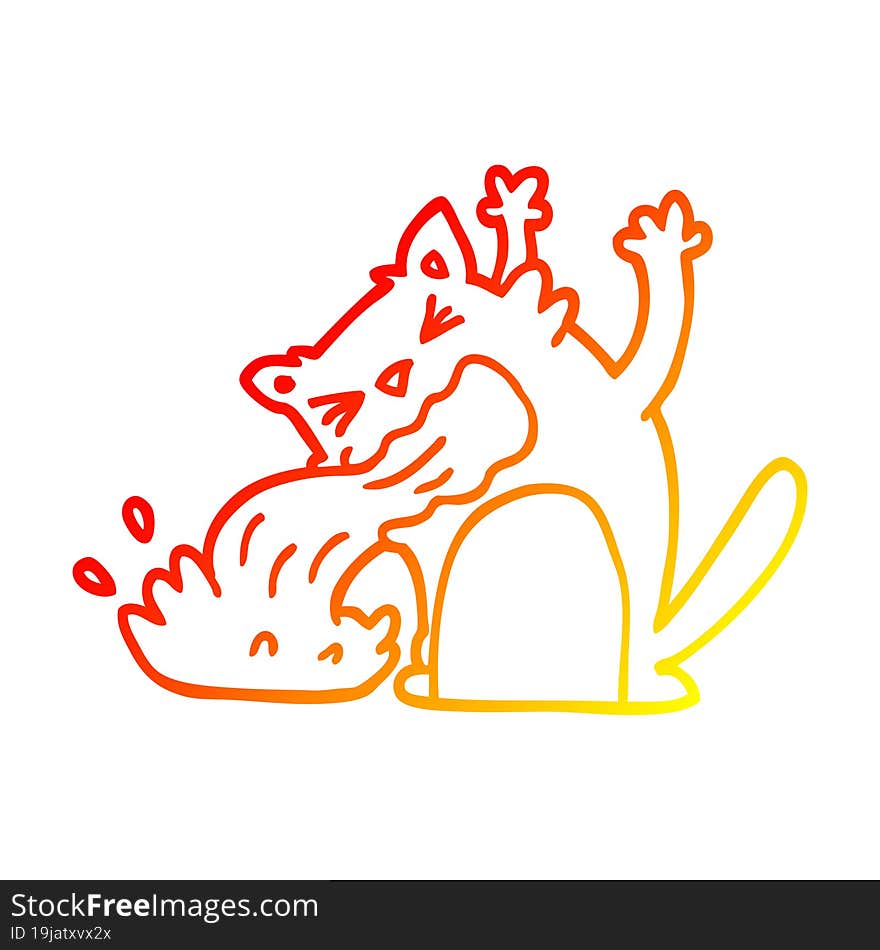 warm gradient line drawing cartoon cat being sick