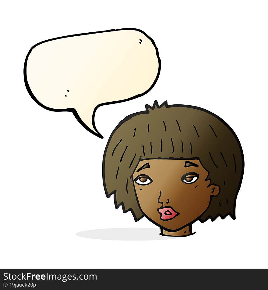 cartoon bored looking woman with speech bubble