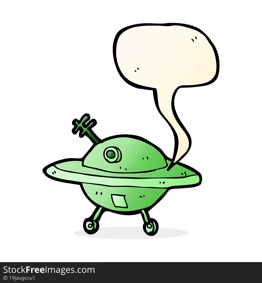 cartoon flying saucer with speech bubble