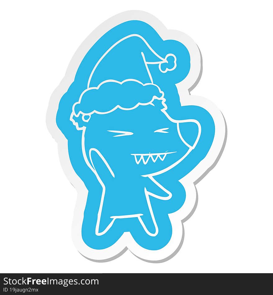 angry polar bear cartoon  sticker of a wearing santa hat