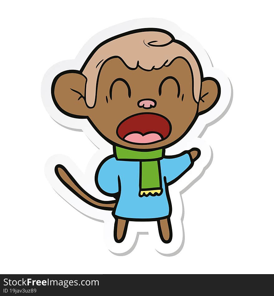 sticker of a shouting cartoon monkey wearing scarf