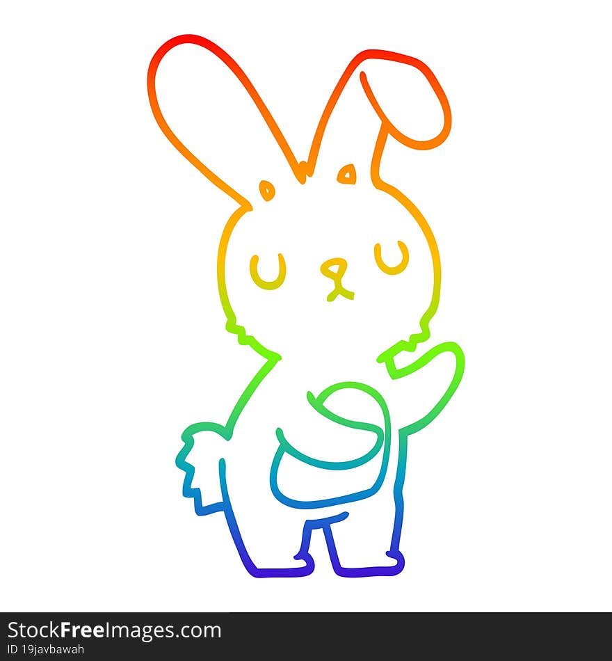 rainbow gradient line drawing of a cute cartoon rabbit