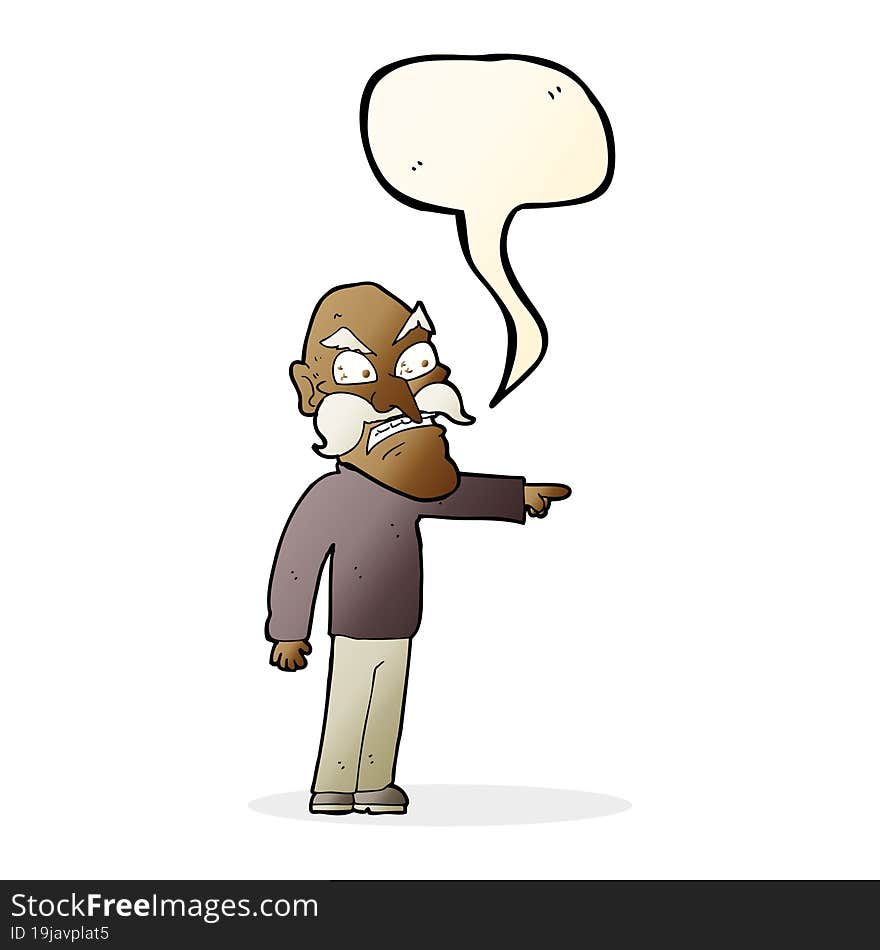 cartoon furious old man with speech bubble