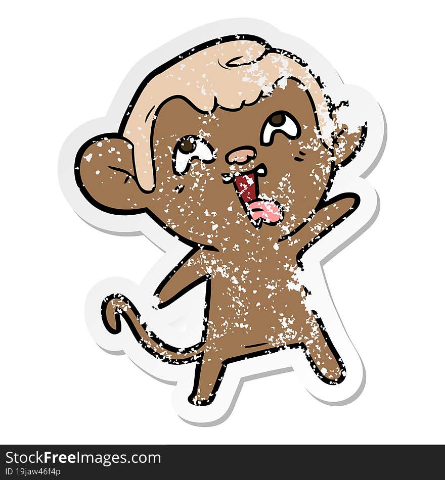 Distressed Sticker Of A Crazy Cartoon Monkey