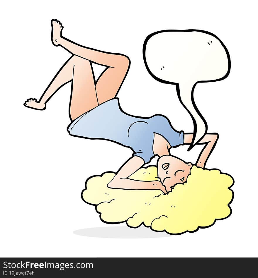 cartoon woman lying on floor with speech bubble