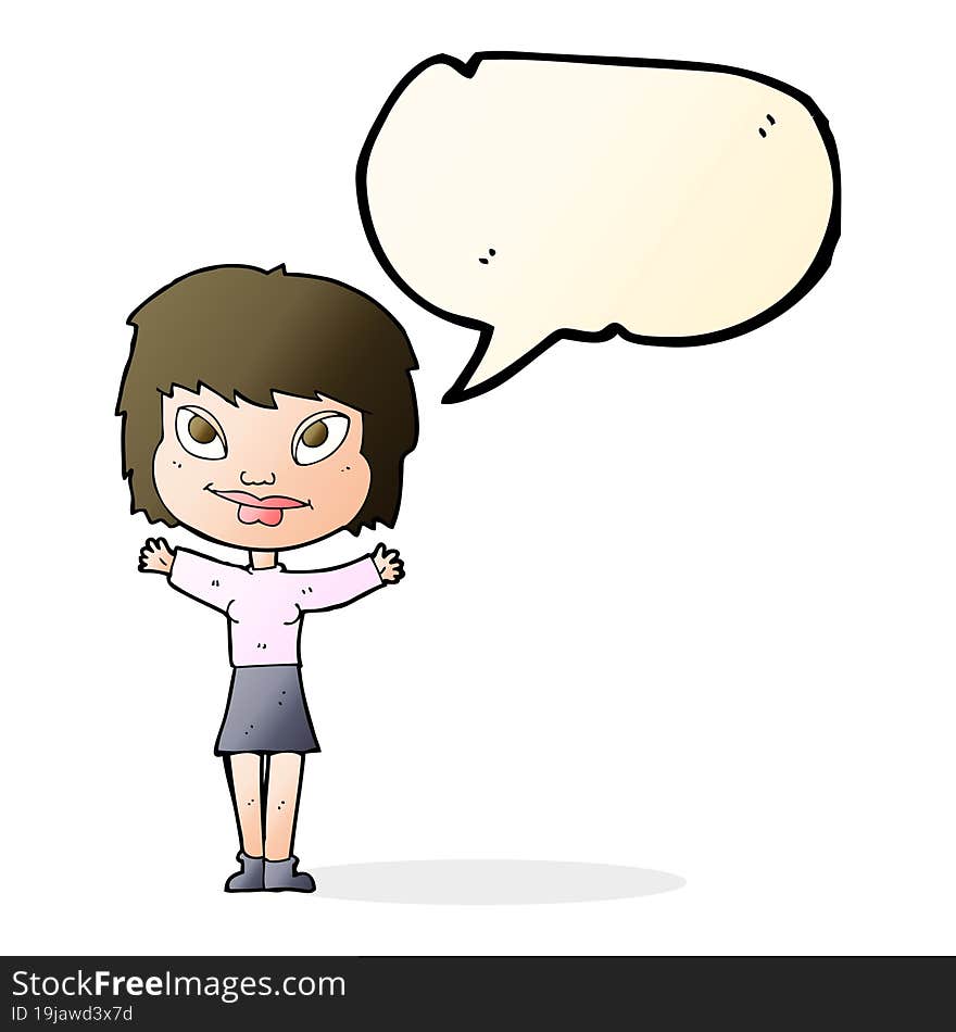 Cartoon Woman Waving Arms With Speech Bubble