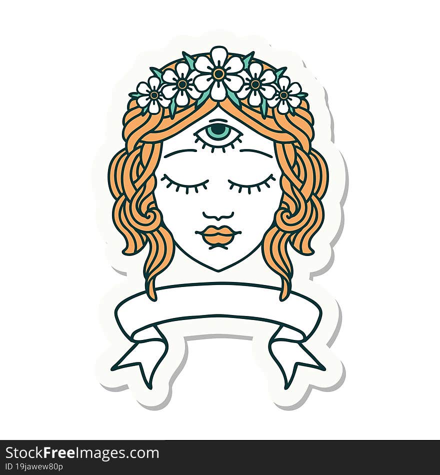 tattoo sticker with banner of female face