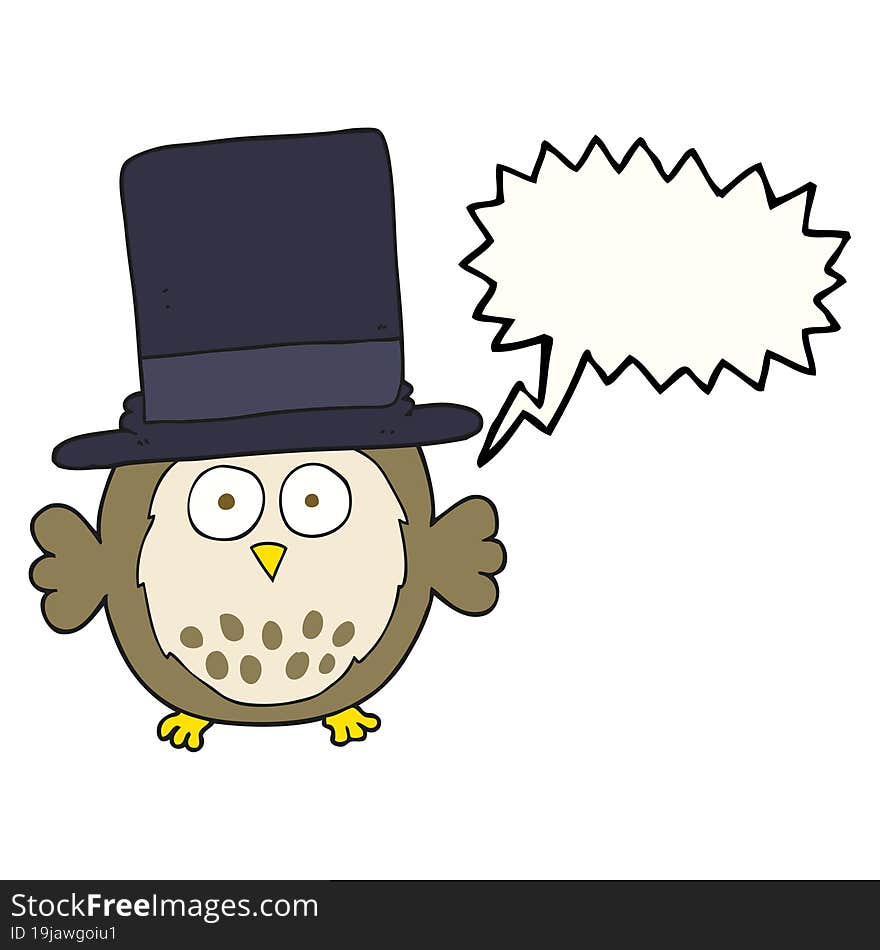 speech bubble cartoon owl wearing top hat