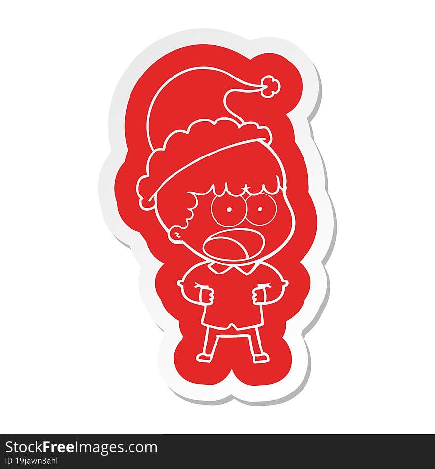 cartoon  sticker of a shocked man wearing santa hat