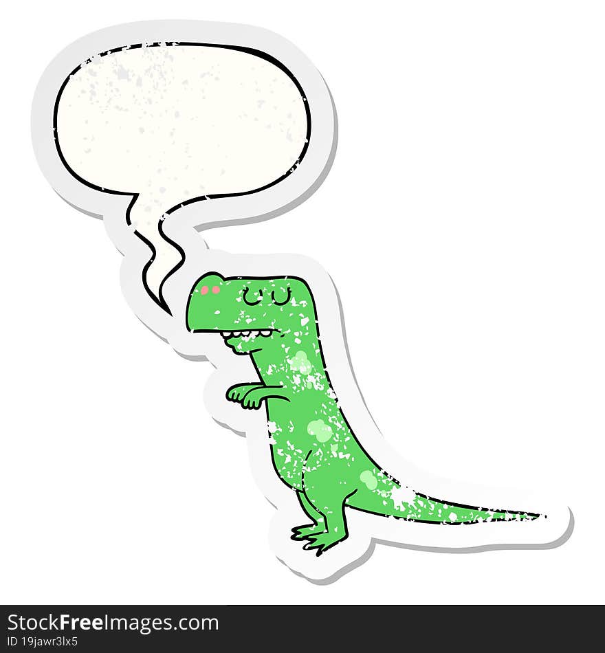 cartoon dinosaur and speech bubble distressed sticker