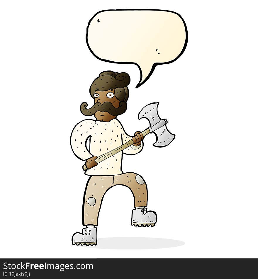 cartoon man with axe with speech bubble