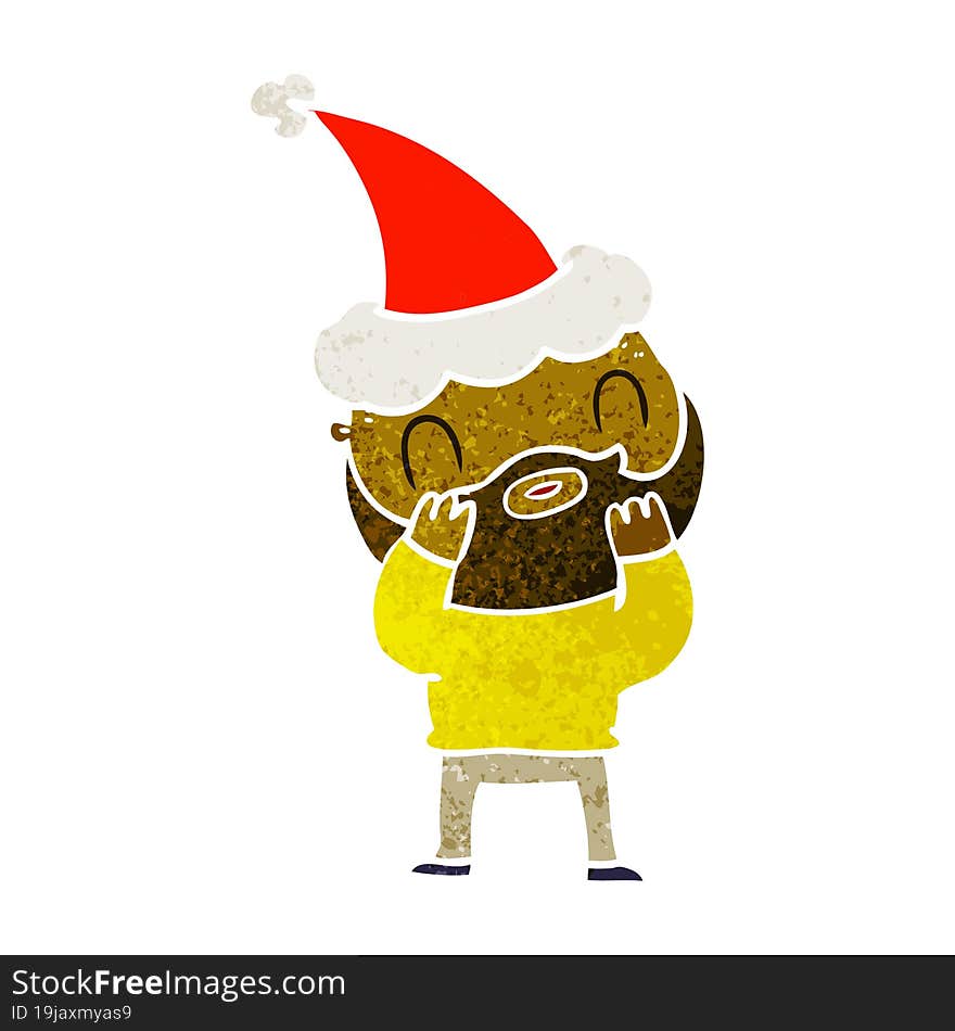 Retro Cartoon Of A Bearded Man Wearing Santa Hat