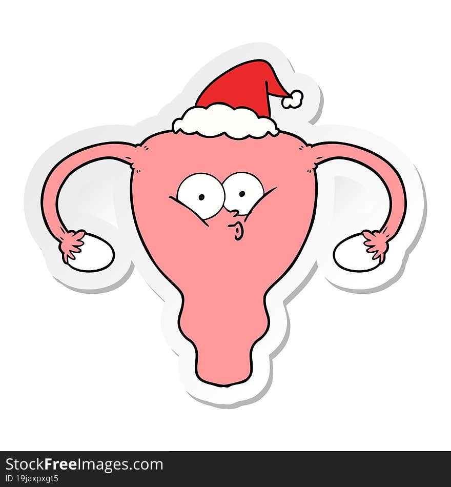 Sticker Cartoon Of A Uterus Wearing Santa Hat