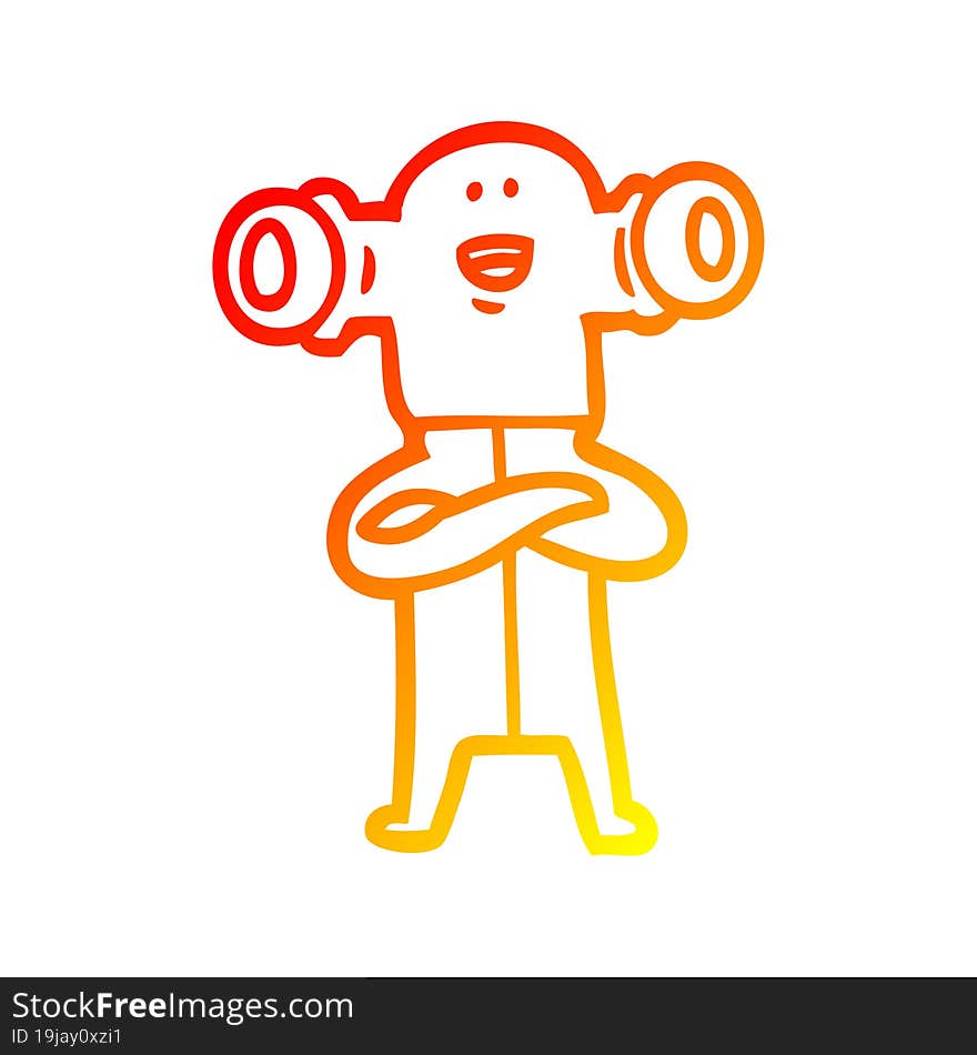 warm gradient line drawing of a friendly cartoon alien