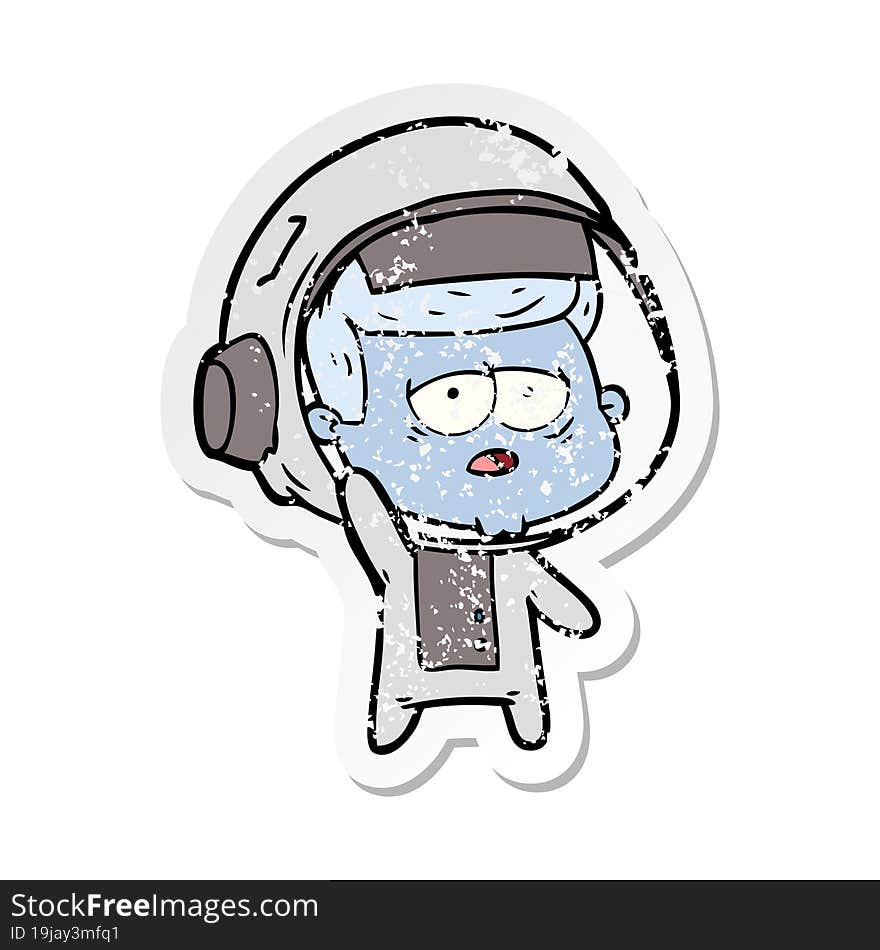 distressed sticker of a cartoon tired astronaut