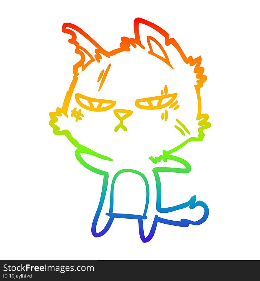 rainbow gradient line drawing tough cartoon cat