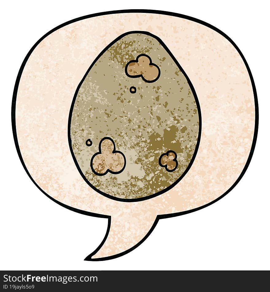 cartoon egg with speech bubble in retro texture style