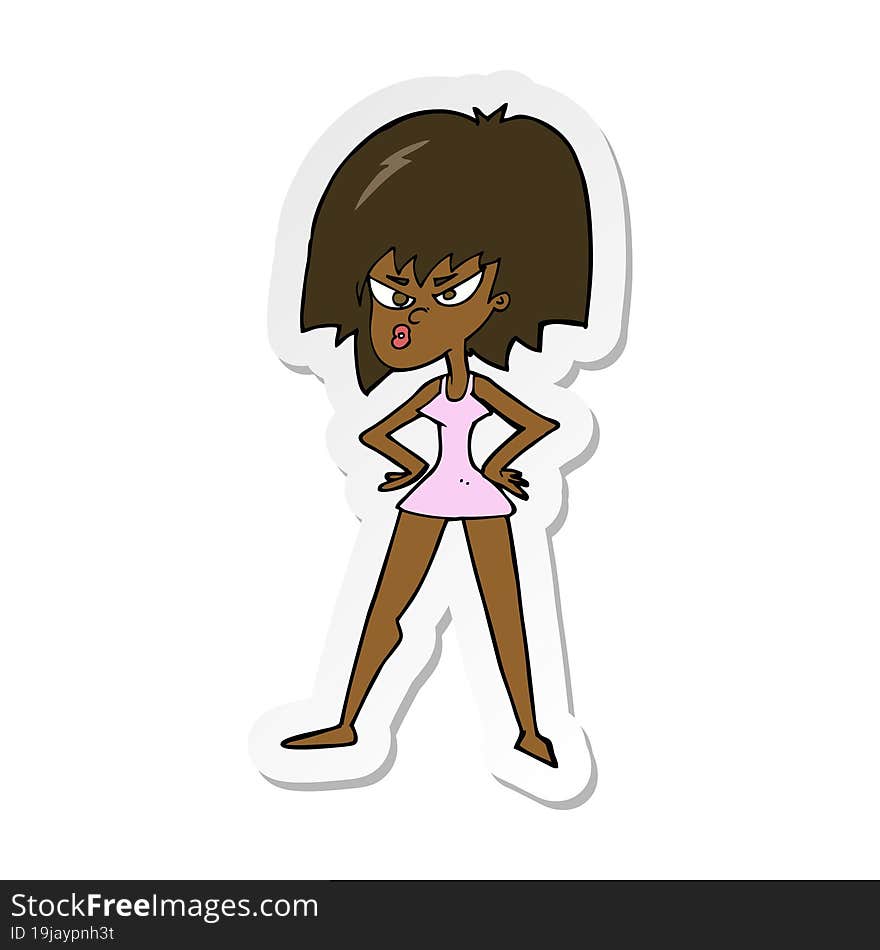 sticker of a cartoon angry woman in dress