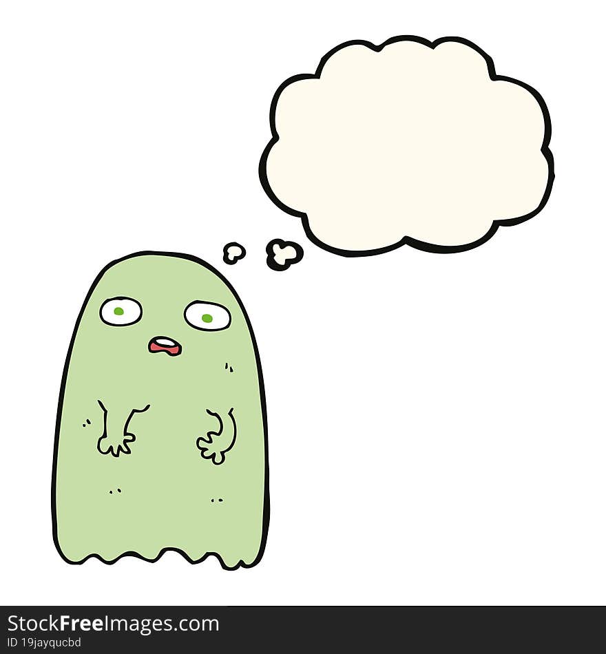 funny cartoon ghost with thought bubble