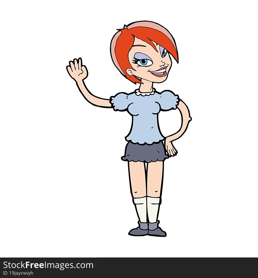 cartoon waving woman