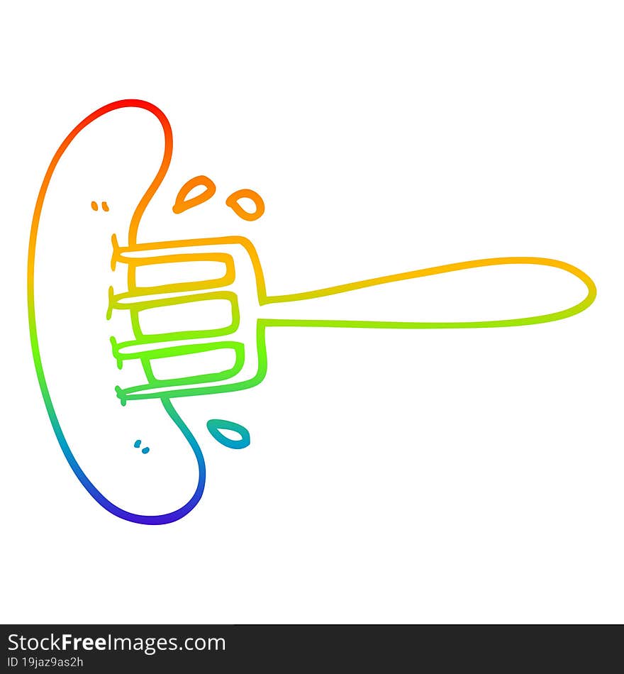 rainbow gradient line drawing of a cartoon hot dog