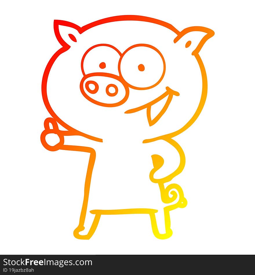 warm gradient line drawing of a cheerful pig cartoon