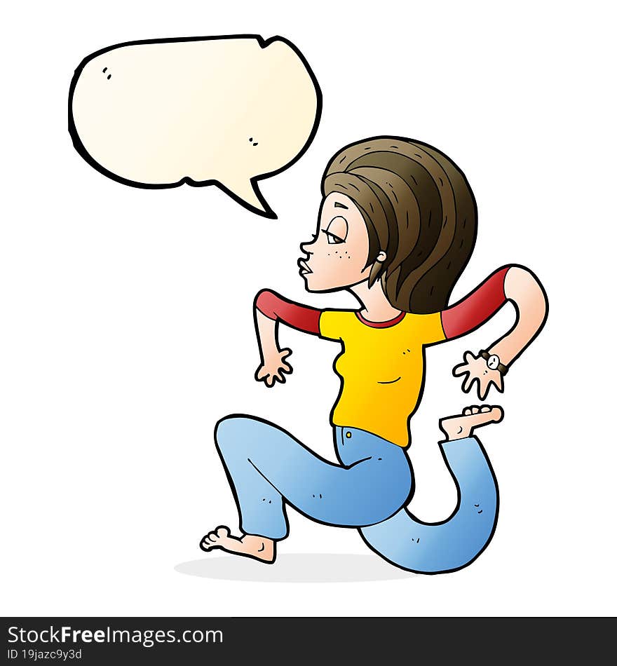 Cartoon Woman Running With Speech Bubble