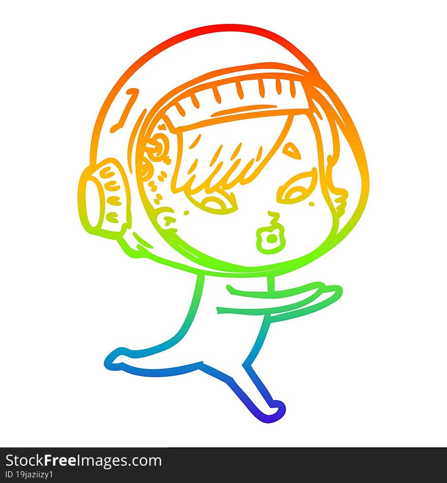 rainbow gradient line drawing of a cartoon astronaut woman