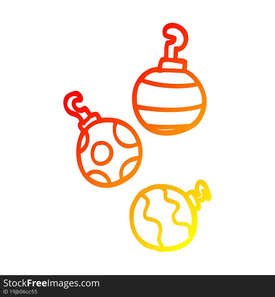 warm gradient line drawing cartoon xmas baubles