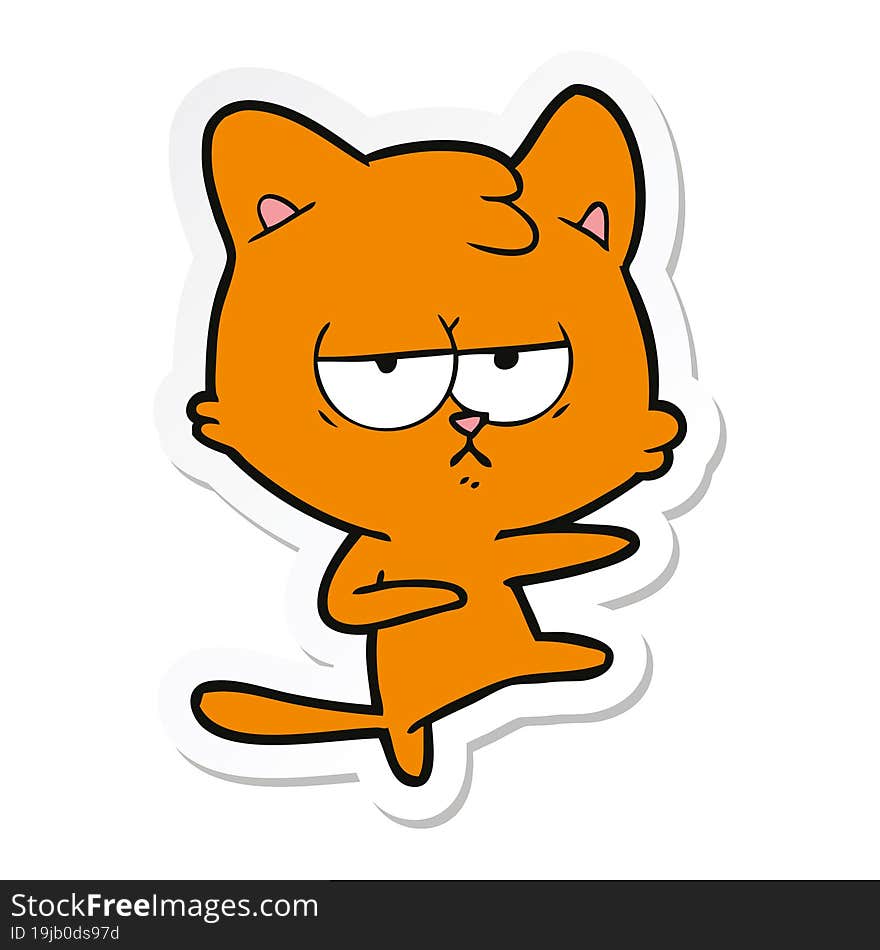 sticker of a bored cartoon cat