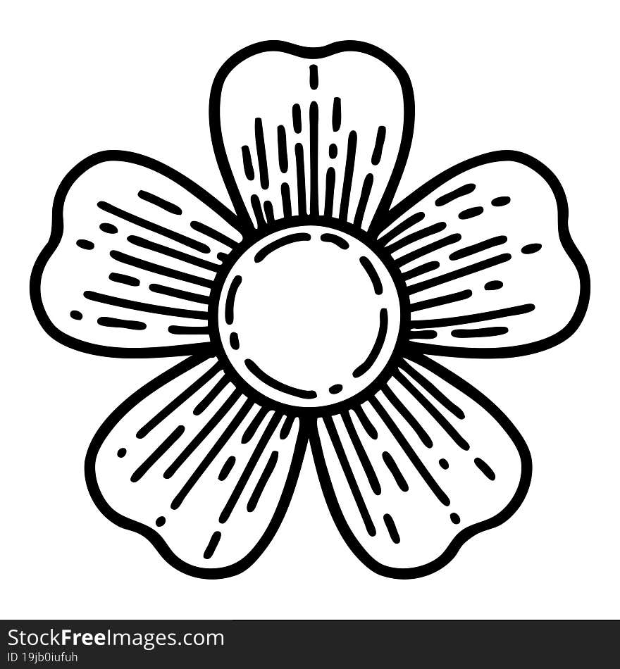 black line tattoo of a flower