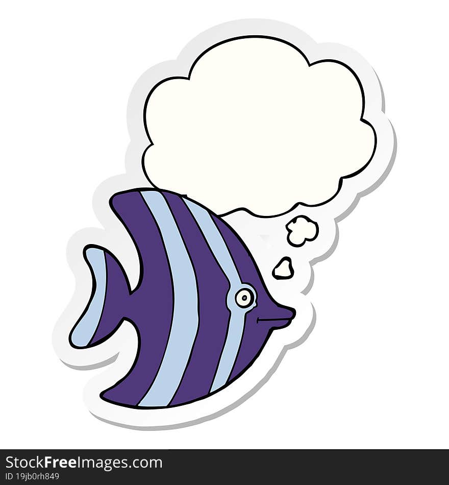 cartoon angel fish and thought bubble as a printed sticker