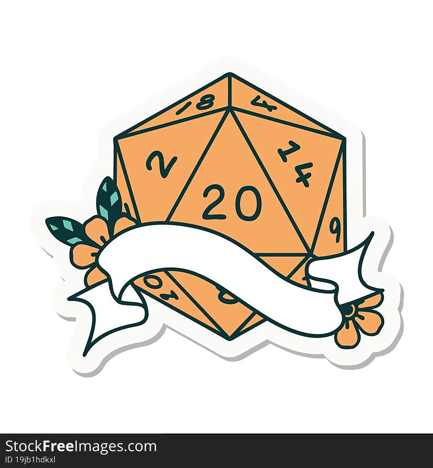 natural twenty D20 dice roll sticker