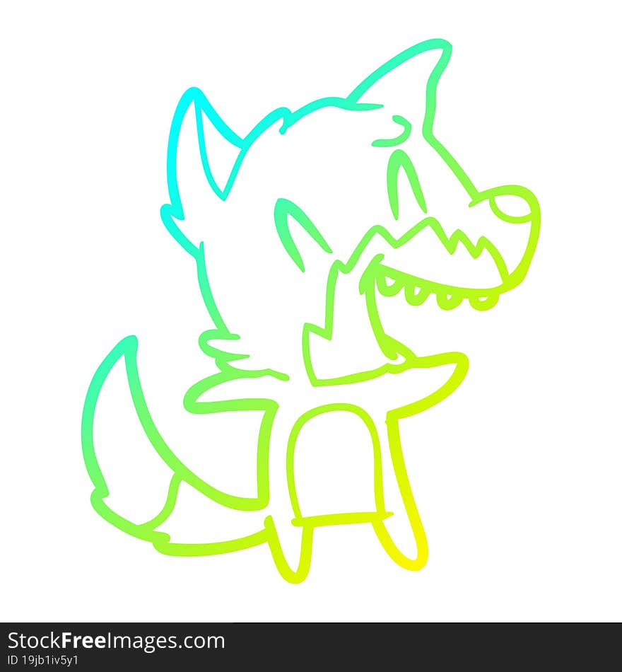 cold gradient line drawing of a laughing fox cartoon