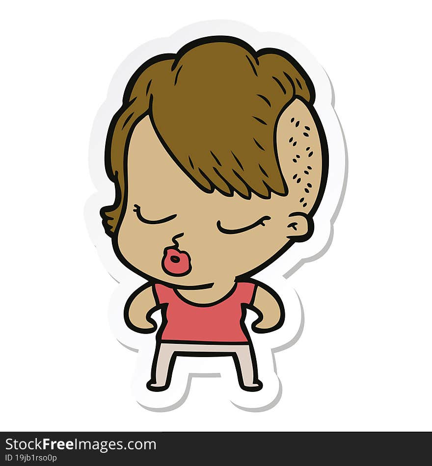 sticker of a cartoon pretty hipster girl