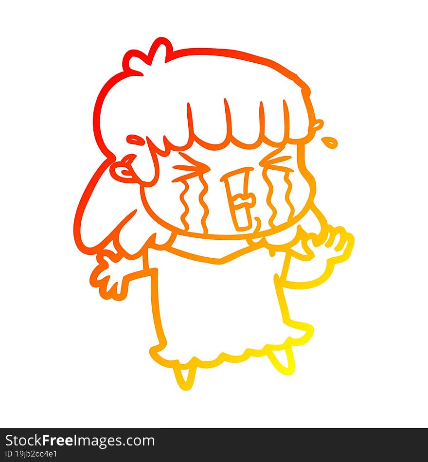 warm gradient line drawing cartoon woman in tears