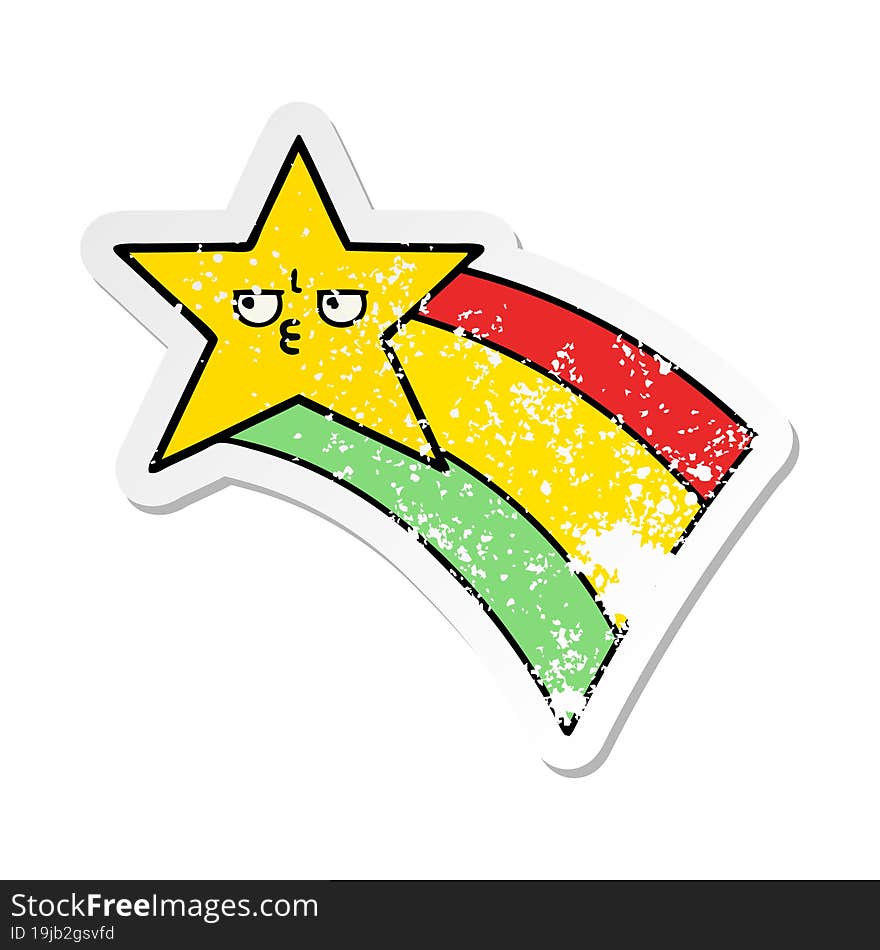 distressed sticker of a cute cartoon shooting rainbow star