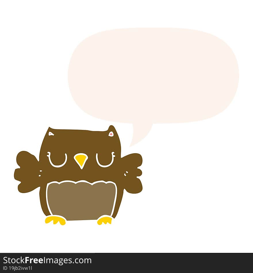 Cute Cartoon Owl And Speech Bubble In Retro Style