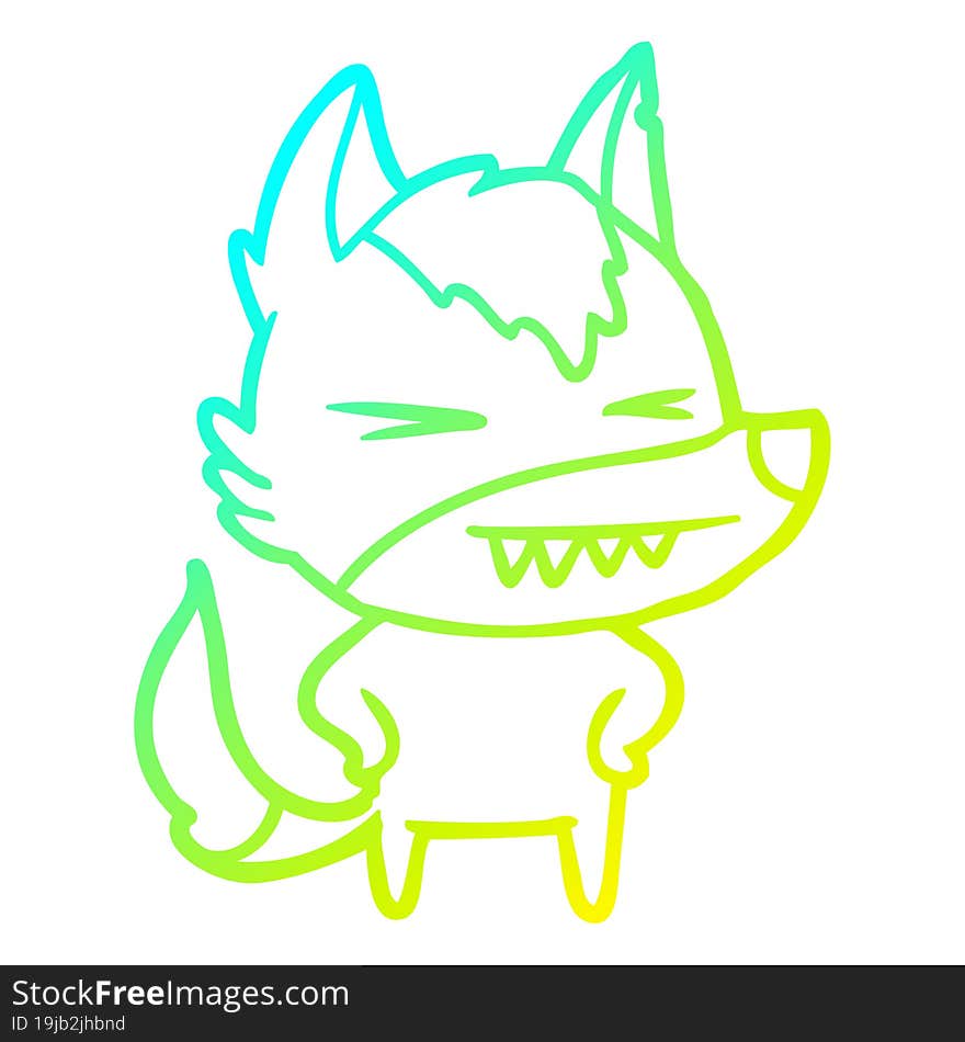 cold gradient line drawing of a angry wolf cartoon