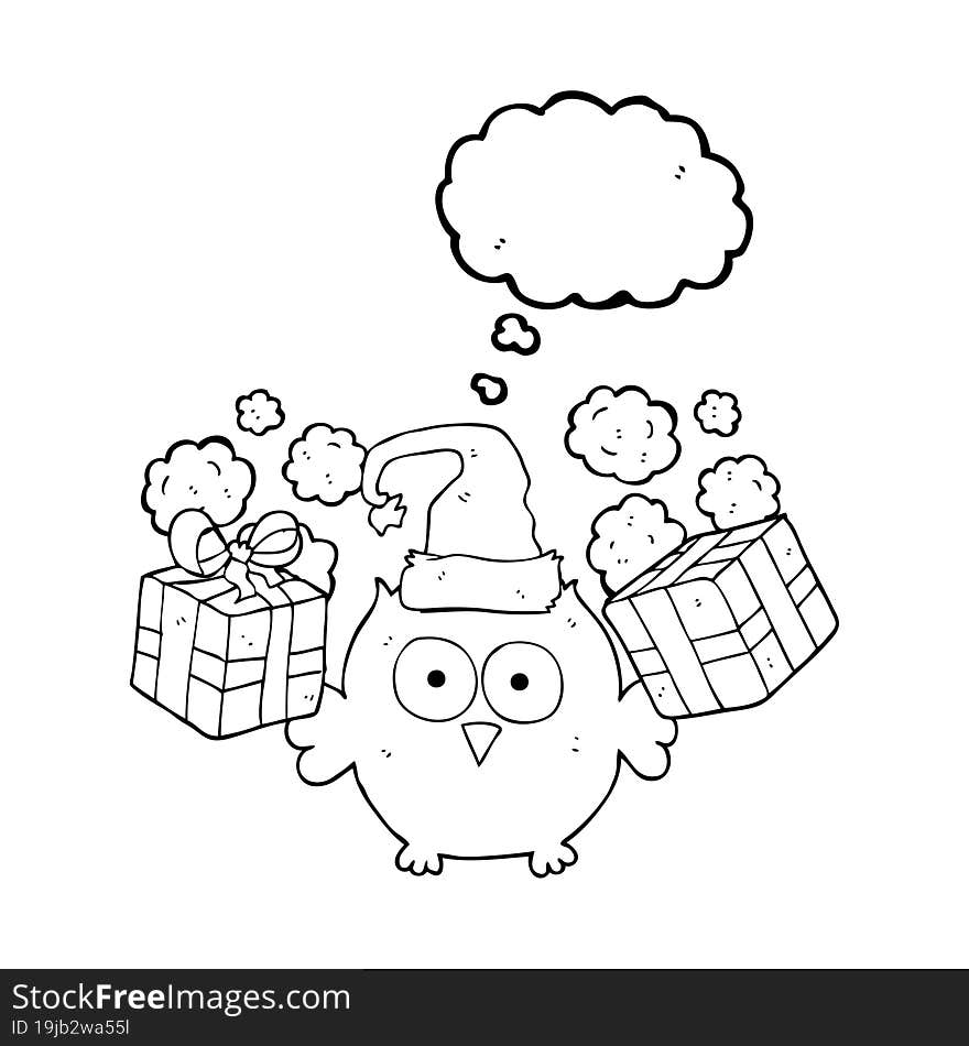 freehand drawn thought bubble cartoon christmas owl