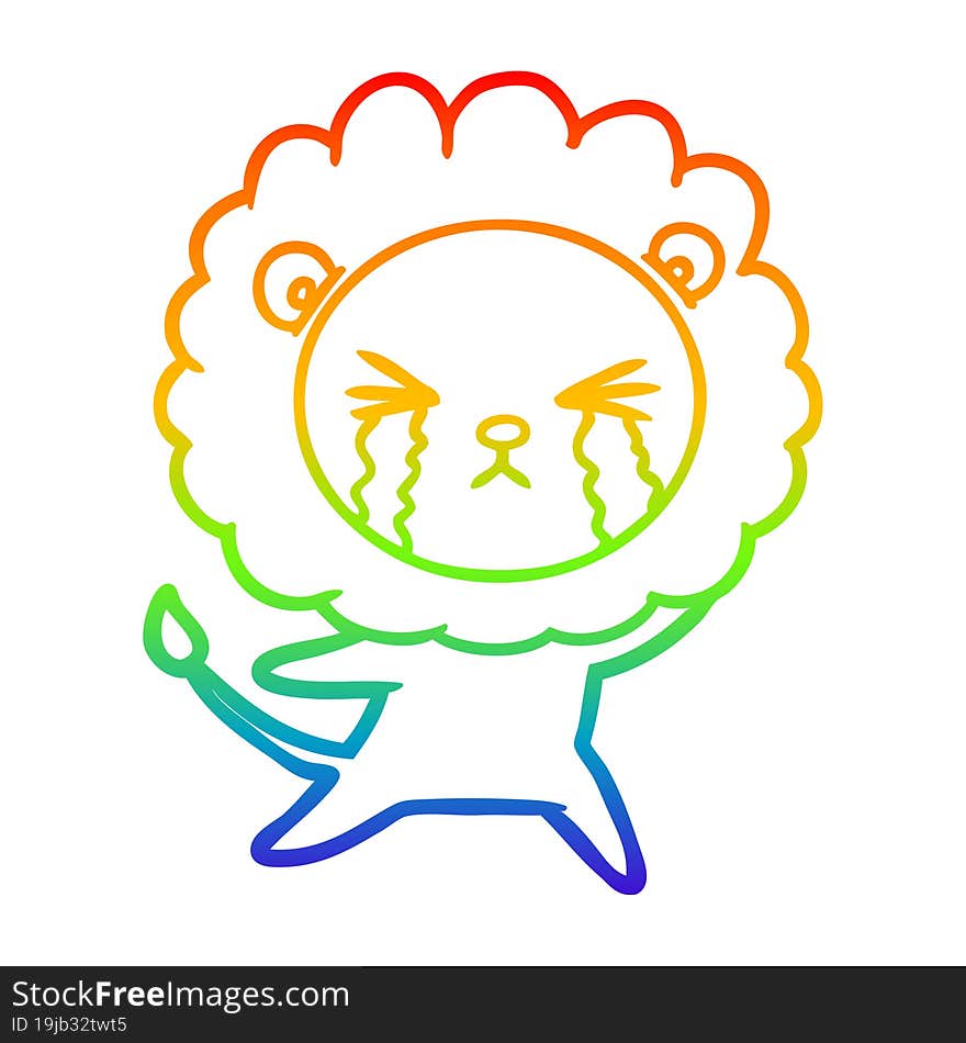 rainbow gradient line drawing cartoon crying lion