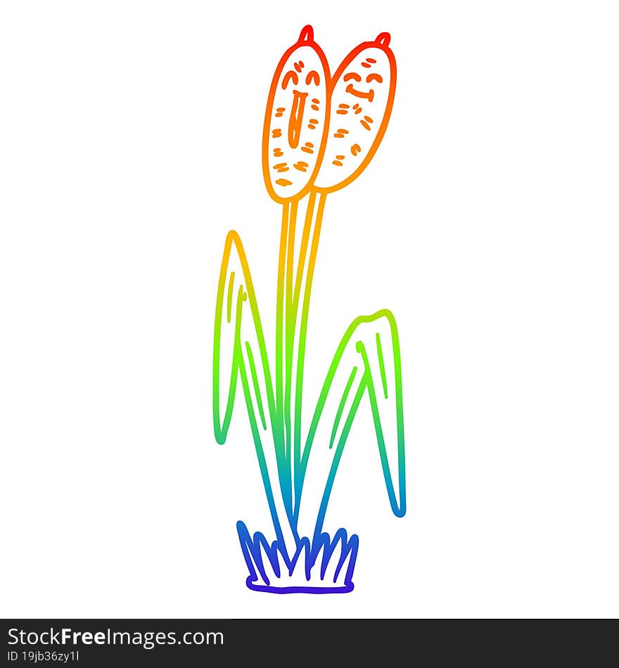 Rainbow Gradient Line Drawing Cartoon Bullrush